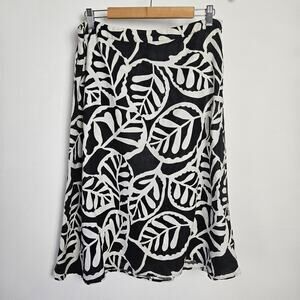 Richard Malcolm Botanical Print‎ Linen A-Line Skirt 14 Black White